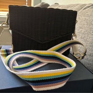 Black Woven Bag with Multicolor Strap